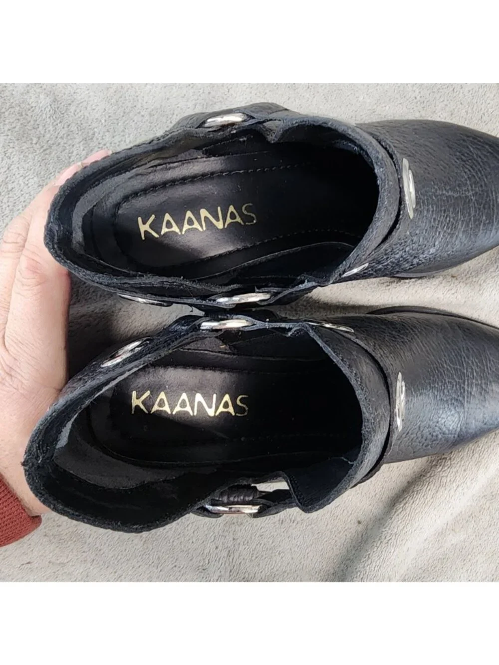 Kaanas Shoes Womens Size 6.5 Black Leather Morelia Harness Ankle Booties *Read*